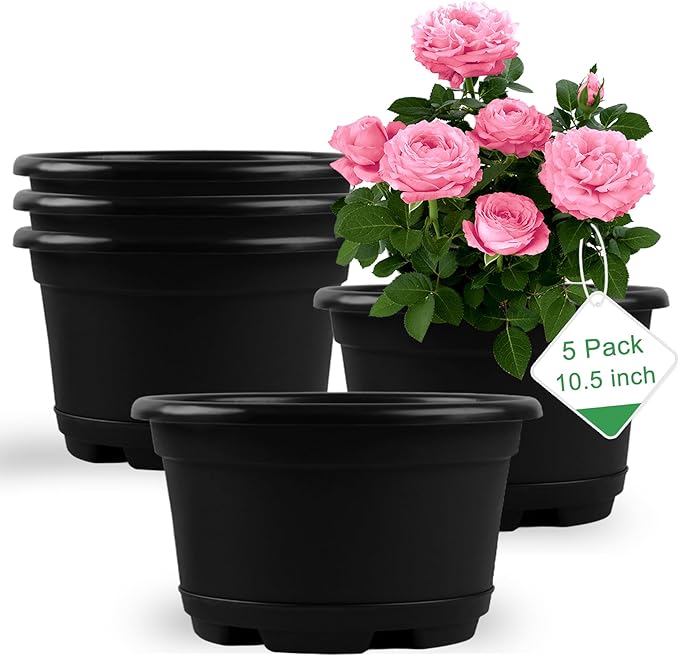 5 Pack 10.5 inch Plant Pots, Planter-Pots-for-Plants，Plastic Flower Pot by KPUVX