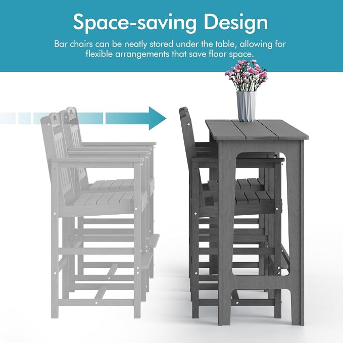 Ciokea 3 Pcs Outdoor Bar Height Table Set, Heavy-Duty All-Weather HDPE Patio - Image 8