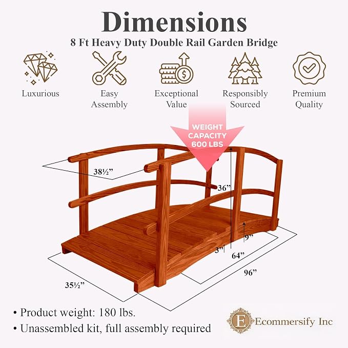 8 FT Cedar Amish Made Garden Bridge - Image 2