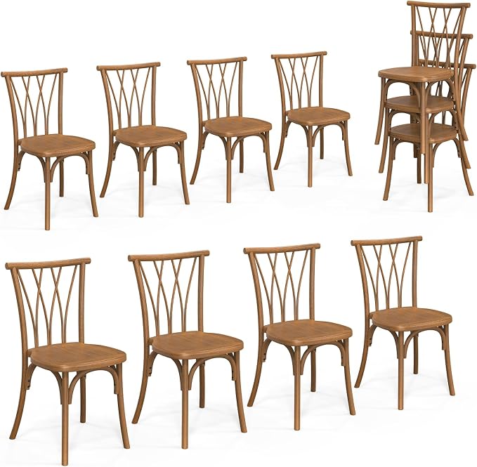 VINGLI Plastic Outdoor Dining Chairs Set of 8, Stackable Patio Dining Chairs by VINGLI
