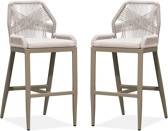 PURPLE LEAF Bar Stools Set of 2 Outdoor Bar Height Metal Stools Modern Wicker - Image 9