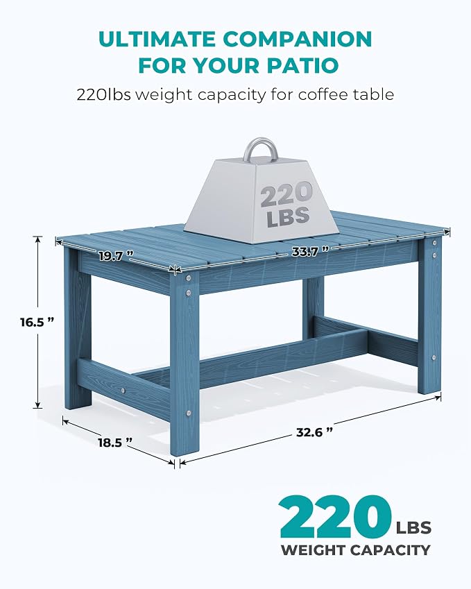 SERWALL Rectangle Outdoor Coffee Table, HDPE Patio Coffee Table - Image 3