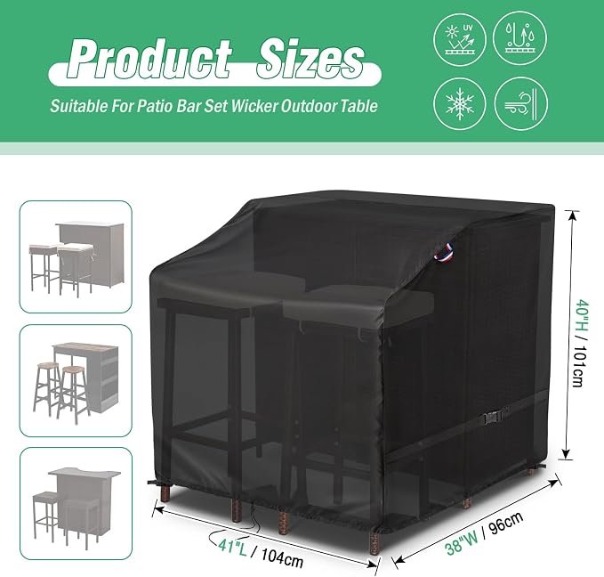 Outdoor Bar Set Cover for 3 Piece Patio Bar Set Wicker Outdoor Table, 41 Inch - Image 2