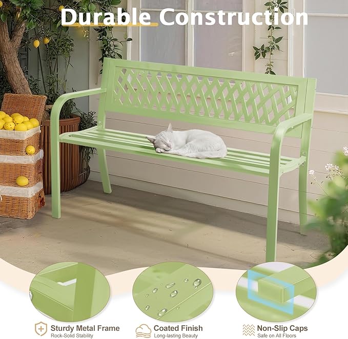 VINGLI 47'' Outdoor Bench, Weather Resistant Garden Patio Bench Powder Coated - Image 4