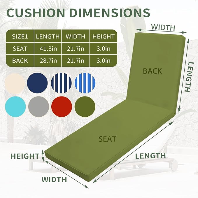 Outdoor Chaise Lounge Cushions for Patio, Waterproof Replacement Seat Pads for - Image 5