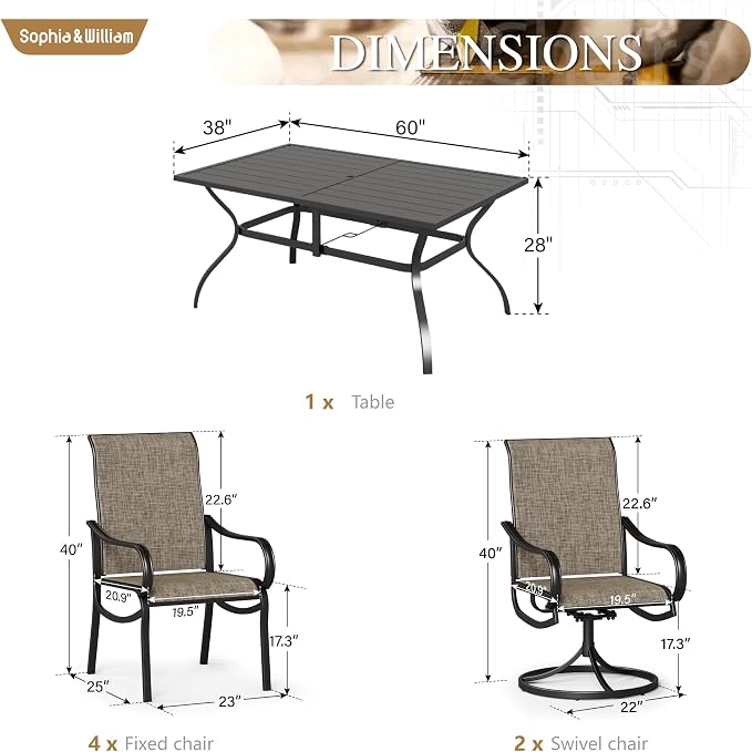Sophia & William Patio Dining Set Outdoor Dining Set Patio Table and Chairs Set - Image 7