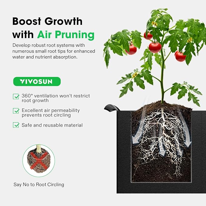 VIVOSUN 3-Pack 2-Grid 10 Gallon Grow Bags, Heavy Duty Square Plant Grow Pots - Image 4