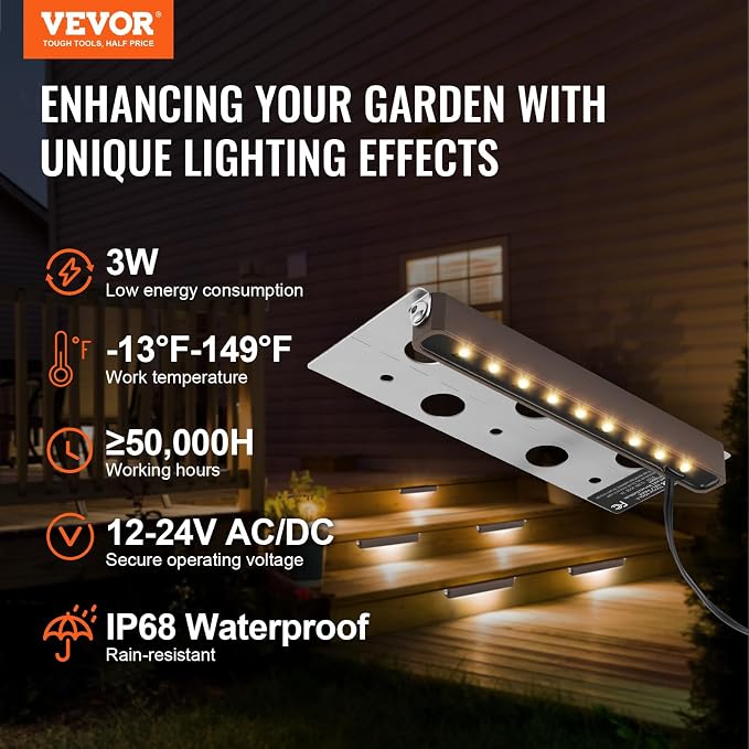 VEVOR LED Hardscape Lighting, 6.8 Inch Retaining Wall Lights, 3W 12V-24V AC/DC - Image 2