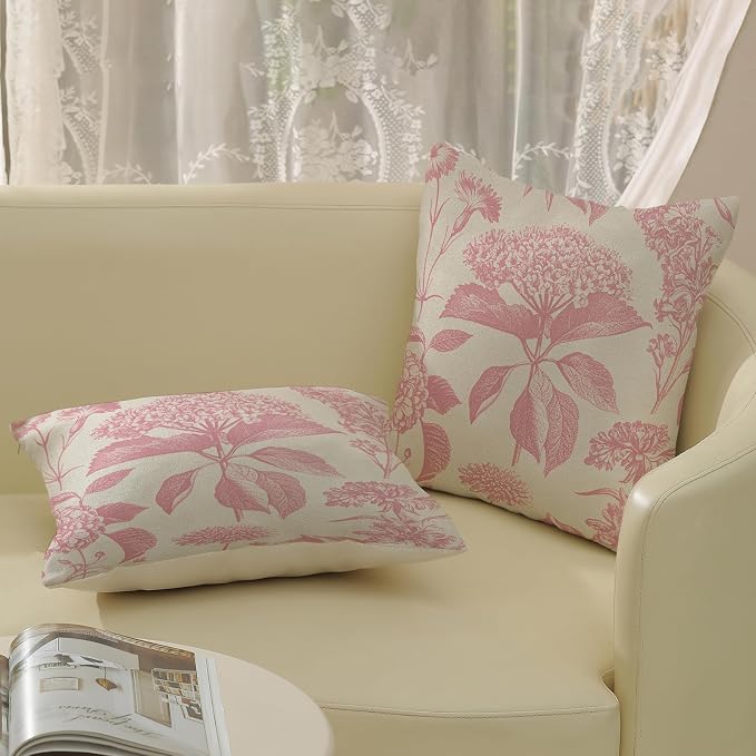 Pink Pillow Covers 18x18 Inch 2 Pcs Boho Vintage Floral Decor Throw Pillows - Image 4