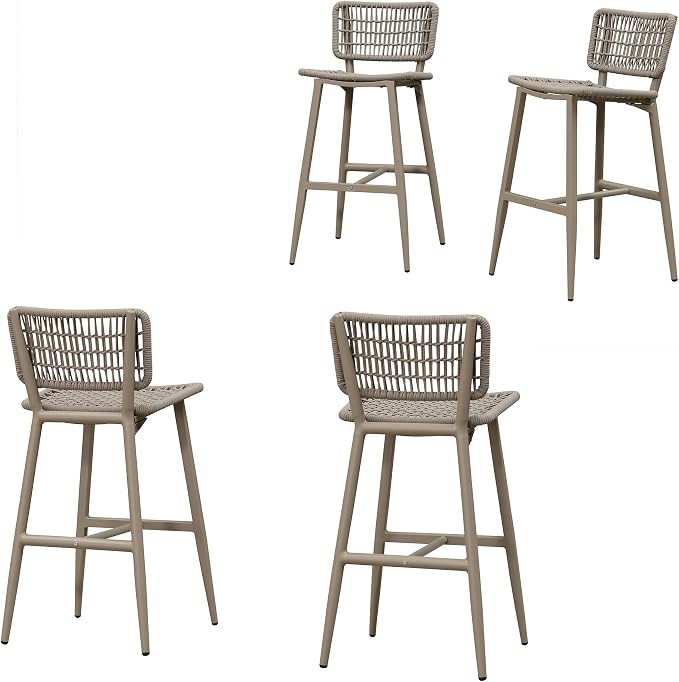 PURPLE LEAF Bar Stools Set of 4 Patio Wicker Bar Height Metal Chairs Boho High by PURPLELEAF
