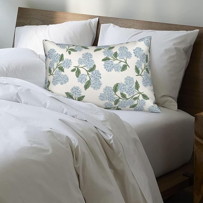 Spring Pillow Covers 12x20 Inch 2 Pcs Blue Green Hydrangea Flower Decor Throw - Image 6