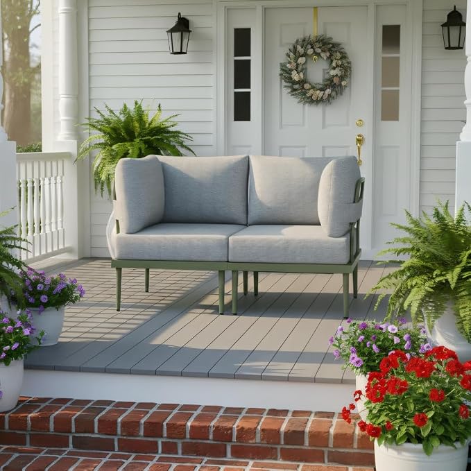 Sundale Outdoor 2 Pieces Metal Patio Furniture Set, Outdoor Sectional Sofa w/6 - Image 8