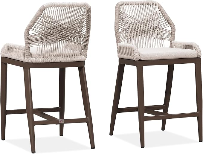 PURPLE LEAF Counter Height Bar Stools Set of 2 Rattan Wicker Outdoor Metal Boho - Image 9
