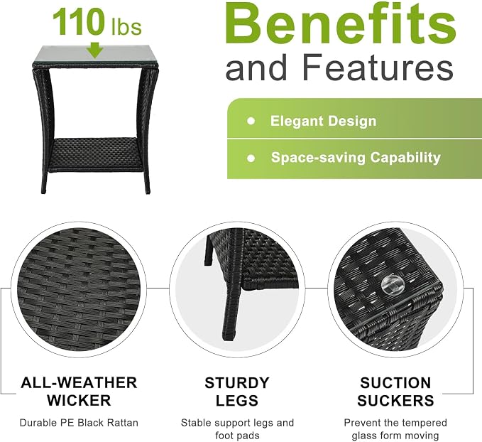 Outvita Outdoor Side Table, Rattan Coffee Table Small End Table - Image 4