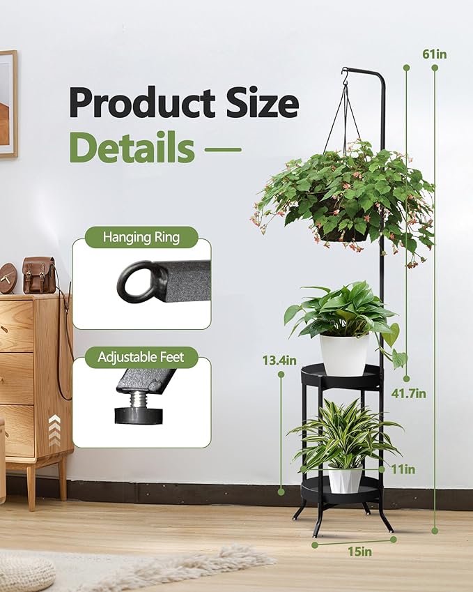 Hanging Plant Stand Indoor Outdoor, Space-Saving Corner Metal Plant Shelf 3 - Image 2