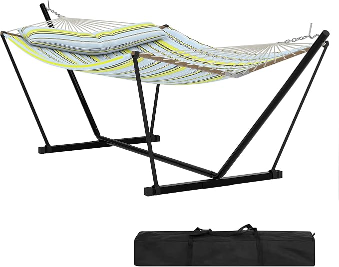2 Person Double Hammock with Adjustable Steel Stand & Pillow, Heavy Duty by KYBOLT