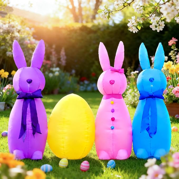 DomKom 6FT Long Easter Inflatable Bunny Outdoor Decorations, Build-in LED by DomKom