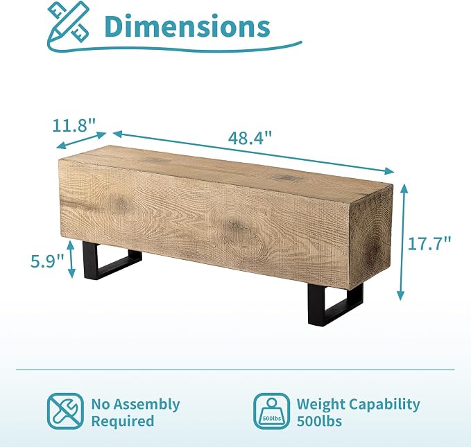 AQUILLA Modern Outdoor Bench, Faux Wooden Patio Bench, Concrete Backless Porch - Image 2