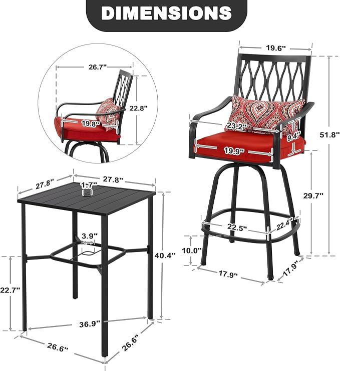 NUU GARDEN 5-Piece Patio Bar Set, 4 Swivel Bar Stools - Image 6