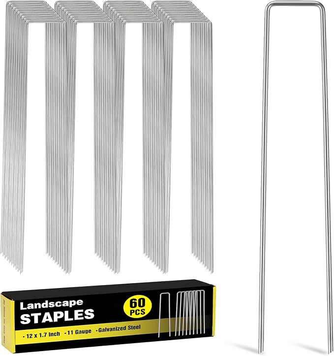 HongWay 60 Pack 12 Inch Landscape Staples, Tent Stakes Heavy Duty Galvanized 11 by HongWay