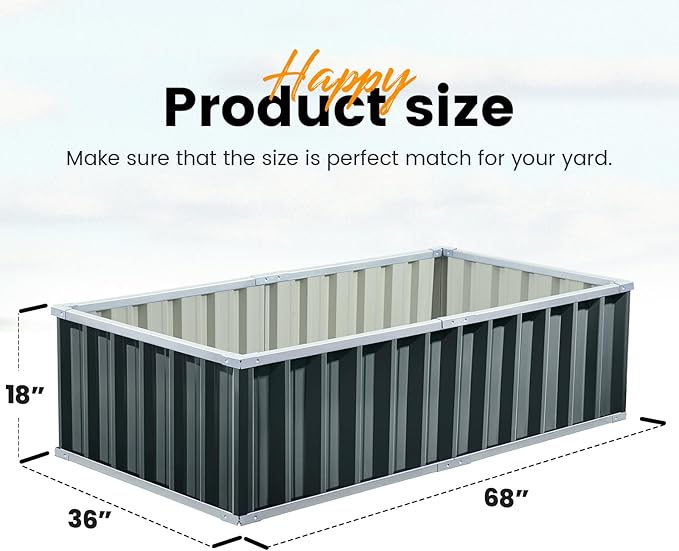 KING BIRD Raised Garden Bed 68" x 36" x 18" Heightened Galvanized Steel Metal - Image 8