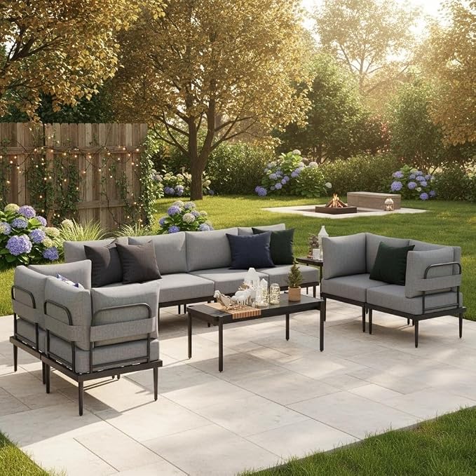 Sundale Outdoor 9 Pieces Patio Furniture Set, U-Shaped Outdoor Sectional Sofa - Image 8