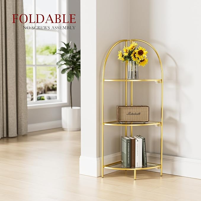 Crofy Foldable 3 Tier Corner Shelf, Metal Corner Plant Stand - Image 6