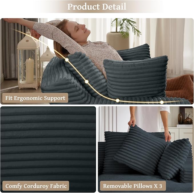 66" Chaise Lounge Chair Indoor, Oversized Boneless Couch Comfy Upholstered - Image 5