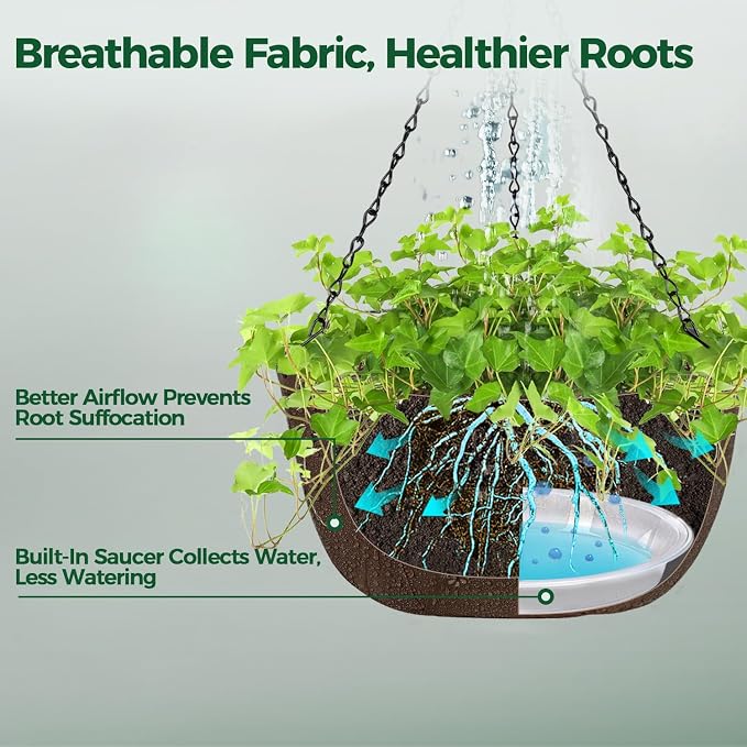 T4U Hanging Planters for Outdoor Plants, 10 Inch 6 Pack Fabric Hanging Baskets - Image 3