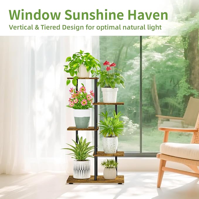 iDavosic.ly 4 Tier Plant Stand Indoor, Tiered Corner Metal Wood Multiple Flower - Image 5
