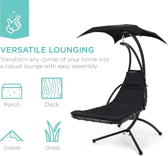 Best Choice Products Outdoor Hanging Curved Steel Chaise Lounge Chair Swing - Image 6