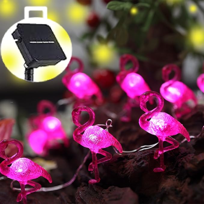 Outdoor Solar Lights for Outside Pink Flamingo Garden Decor 14ft 40LED Solar by JASHIKA