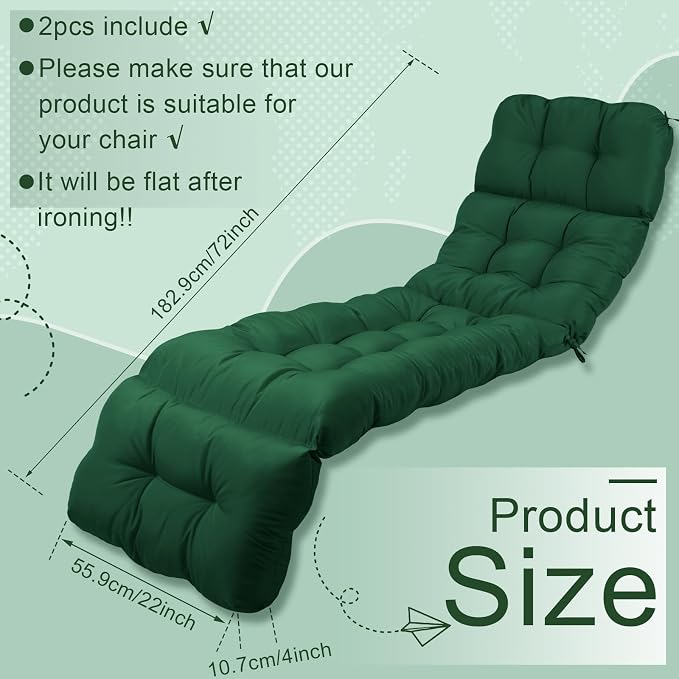 Outdoor Chaise Lounge Chair Cushion 72 x 22 x 4.21 Inches Thick Tufted Patio - Image 2