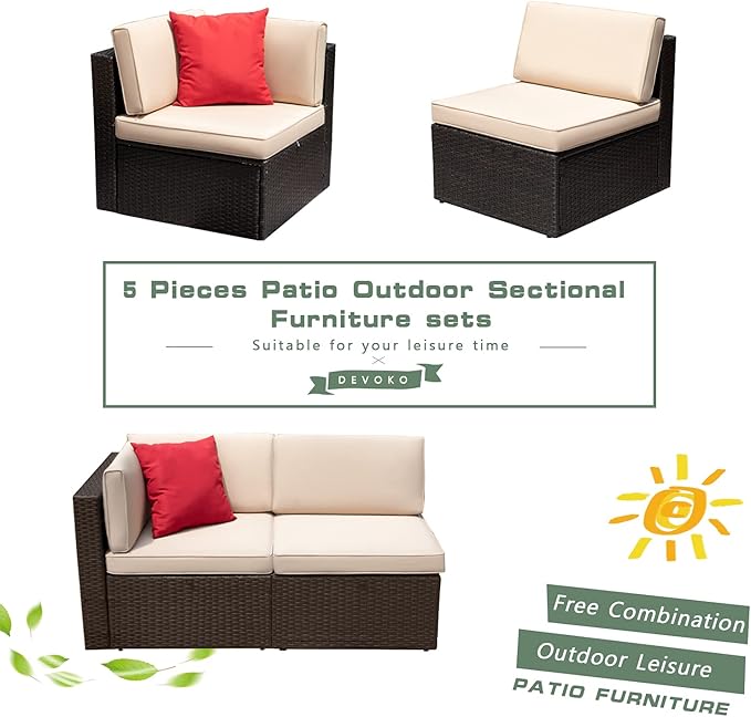 Devoko Patio Furniture Sofa Sets Outdoor All-Weather Sectional Corner Sofa and - Image 6