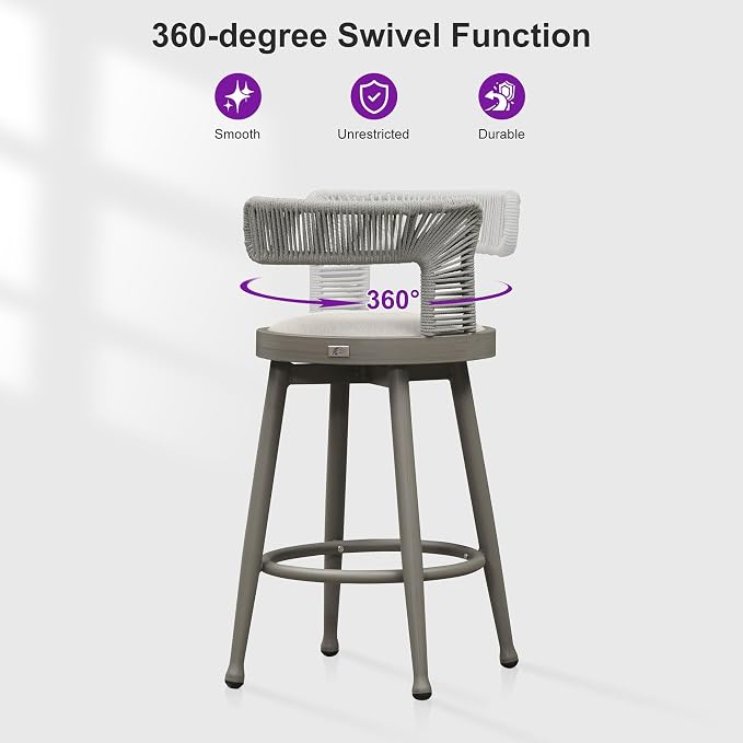 PURPLE LEAF Outdoor Swivel Counter Height Bar Stools Set of 2 Metal Modern - Image 4