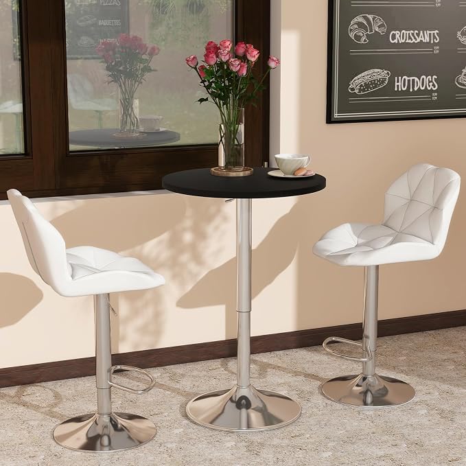 ARTETHYS Bar Table and Chairs Set of 3 Height Adjustable Round Black Pub Desk - Image 4