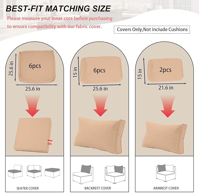 Outdoor Cushion Covers for Patio Furniture, Patio Cushion Covers Replacement - Image 2
