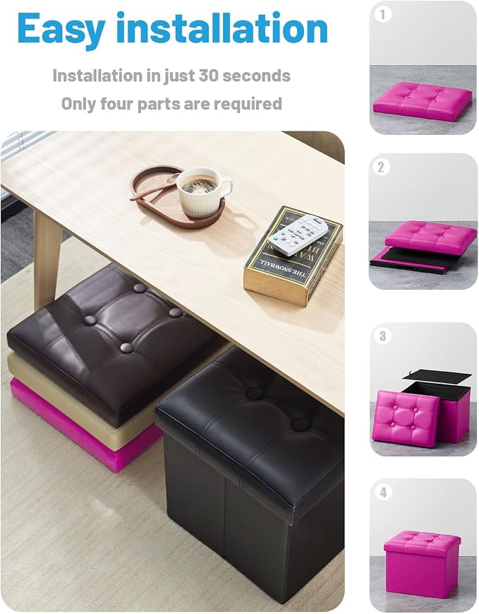 AmasSmile Storage Ottoman Folding Foot Rest Stool, Leather Footstool Bench - Image 5