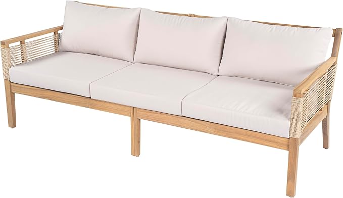 5-Piece Outdoor Acacia Wood Frame Sofa Set, Patio Hand Woven Rope Conversation - Image 4