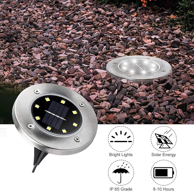 ZGWJ 8 Pack Solar Ground Lights, 8 LED Upgraded Outdoor Garden Lights Landscape - Image 7