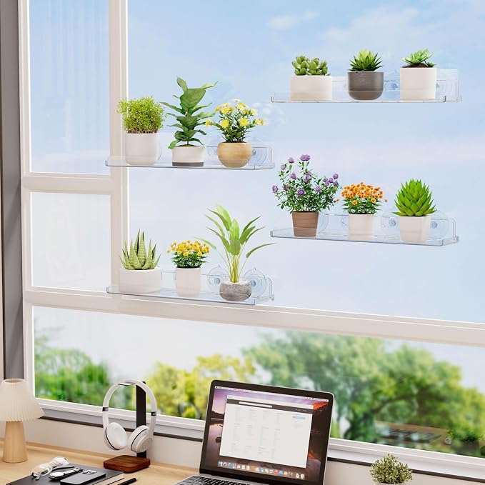 Lifewit Window Plant Floating Shelves 14.6x3.6, 3 Pack Acrylic Suction Cup Shelf - Image 2