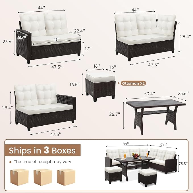 KROFEM6-Piece Patio Furniture Set, Outdoor Sectional Sofa - Image 2