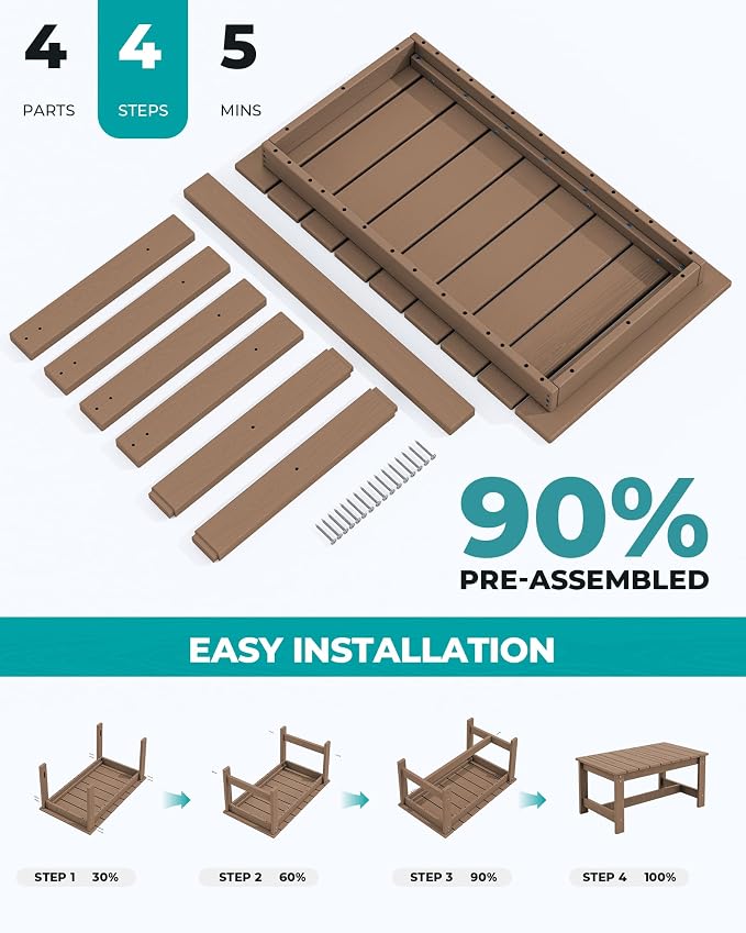 SERWALL Patio Coffee Table, HDPE Rectangle Outdoor Coffee Table - Image 7