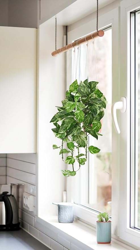 Hollyone Artificial Pothos Hanging Plants 25" Fake Ivy Vine Faux Ivy Pothos - Image 6