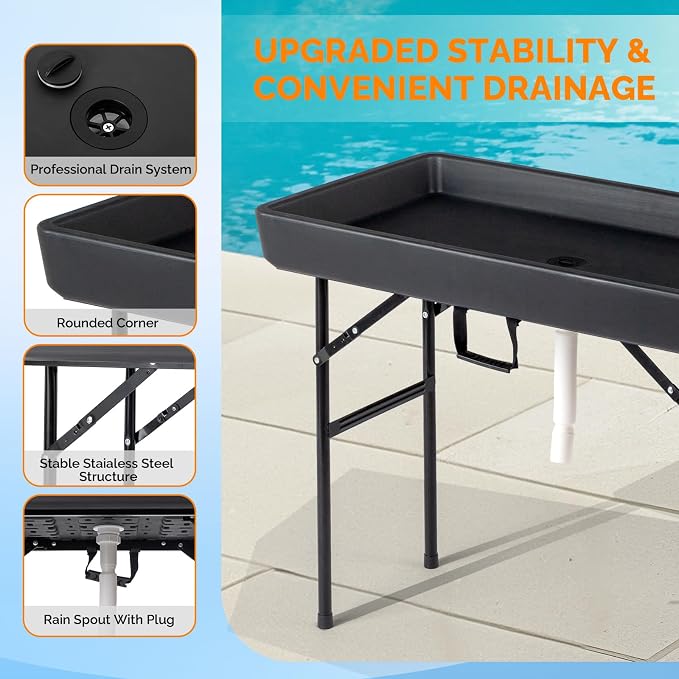 VINGLI Ice Table with Side Table, Portasble Cooler Table with Removable Skirt - Image 4
