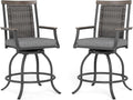 MFSTUDIO Outdoor Counter Height Bar Stool Set of 2, Swivel Rattan Backrest by MFSTUDIO