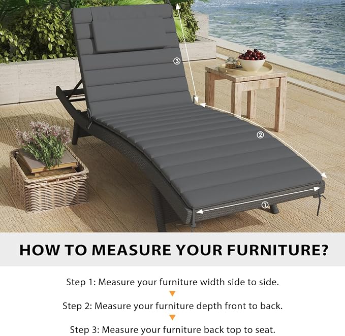 Sundale Outdoor Olefin Quilted Lounge Cushion Set of 4, Patio Foldable Chaise - Image 6