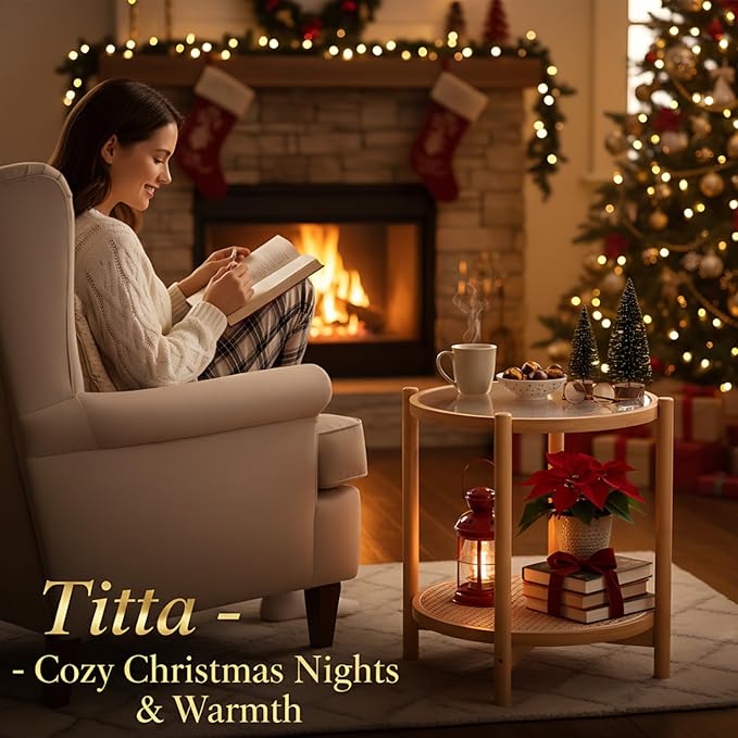 Tiita Rattan Nightstand Side Table, Bamboo Accent Bedside Tables, Glass Coffee - Image 7