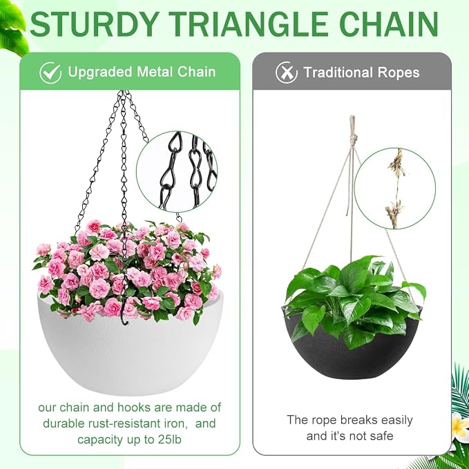10 inch Hanging Planters for Indoor Plants, 2 Pack Planters for Outdoor Plants - Image 2