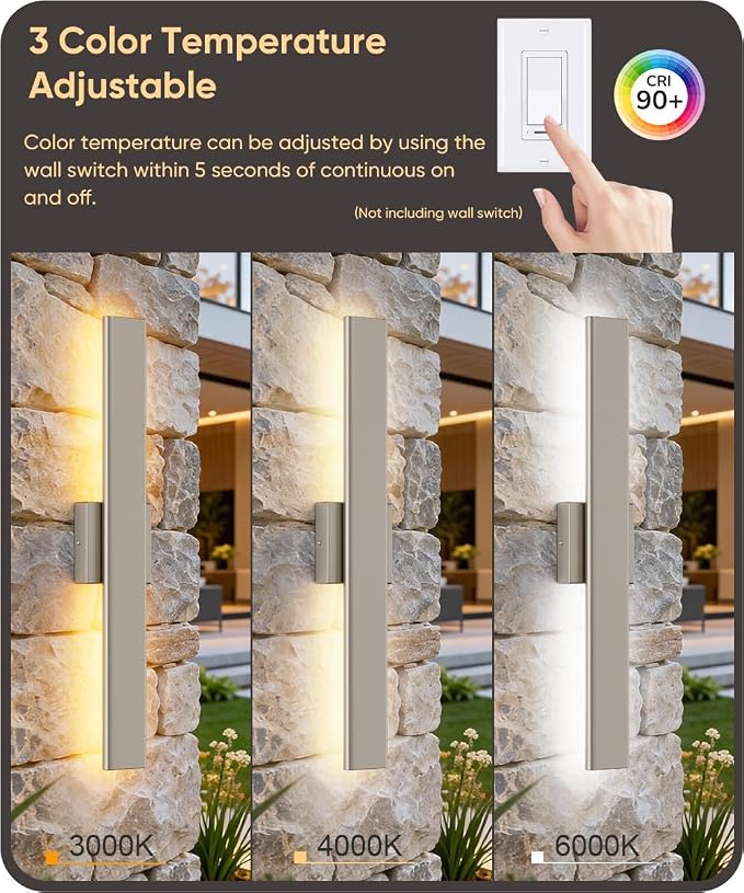 Aipsun 2 Packs Nickel Outdoor Wall Light 23.6inch Modern LED Exterior Wall - Image 2